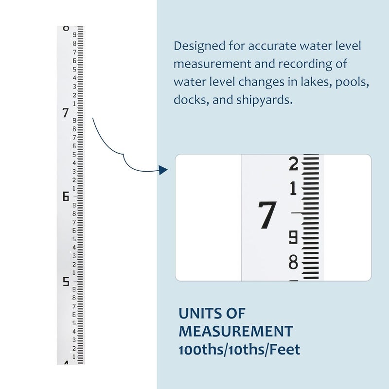 Holdly Depth Gauge, Water Level Gauge (Hundredths, Tenths, Teet), Heavy-Duty Ruler-Style Water Level Indicator, All-Weather Water Level Tool, Rust-Resistant, with Pre-Drilled Holes (4-8 Feet) - Image 4